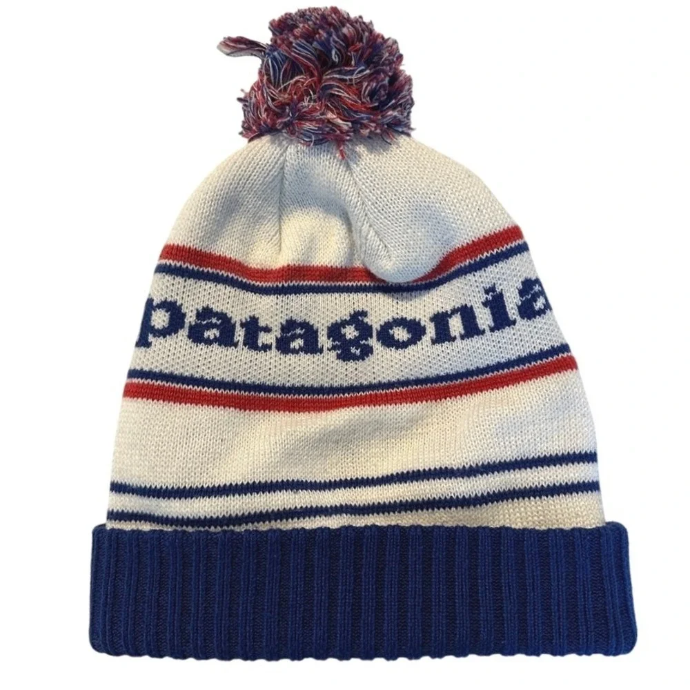 Patagonia Winter Powder Town‎ Beanie Park Stripe Viking Blue Red White One Size